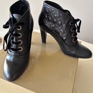 Sergio Rossi Black Quilted Lace-Up Heeled Boots